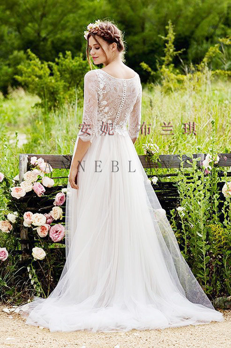 ウエディングドレス ソフトチュール レース エレガント