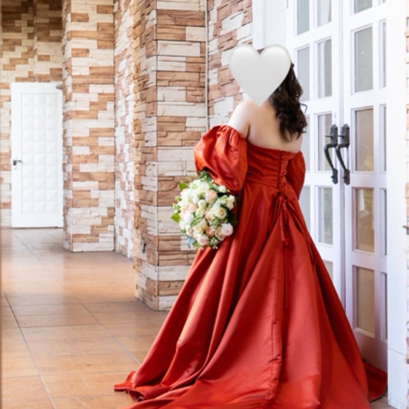 実例写真！ カラードレス テラコッタ色 取り外し可能な付け袖 光沢