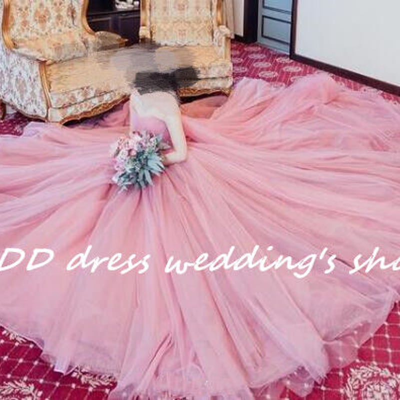 高品質！薄ピンク ベアトップ カラードレス プリンセスライン 華やかな