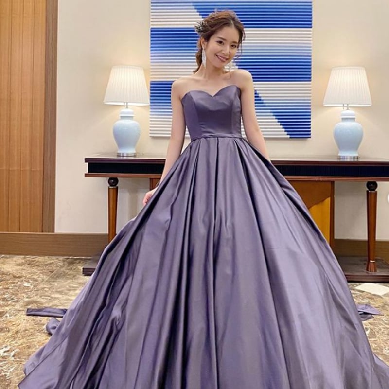 クラシカル カラードレス パープル オフショルダー フレアスカート  