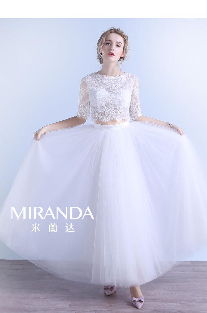 ウェディングドレス ホワイト レース装飾 ウエディングドレス 人気上昇 ホワイト ツーピース セパレート 結婚式
