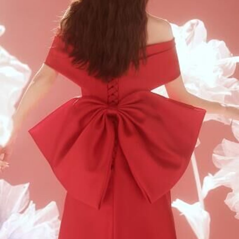 高品質！パーティードレス ワインレッド オフショル ふっくら柔らかな  
