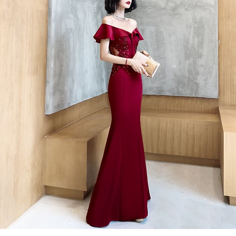 値下げ【IRMA】 ワインレッド ドレス Mサイズ ロングドレス タイト ドレス ワイン レッド 値下げ IRMA ワインレッド