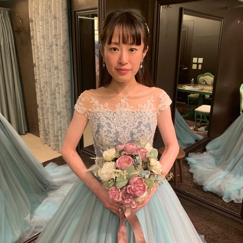 カラードレス ライトブルー 上品レース 魅惑の花レース