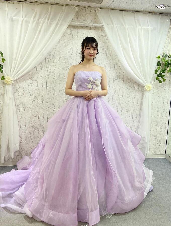 フリル華やか上質カラードレス【結婚式・パーティ】 紫 パープル フリル華やか上質カラードレス【結婚式・パーティ】 紫 パープル