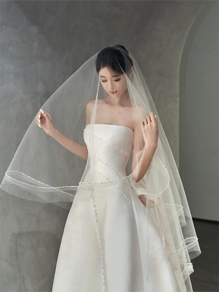 ウエディングドレス 白 リボン ティアラ＆ベール＆グローブ M〜L