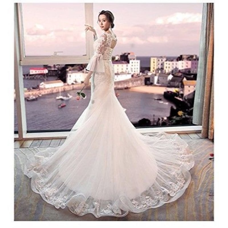 ウェディングドレス マーメイドラインドレス パフスリーブ