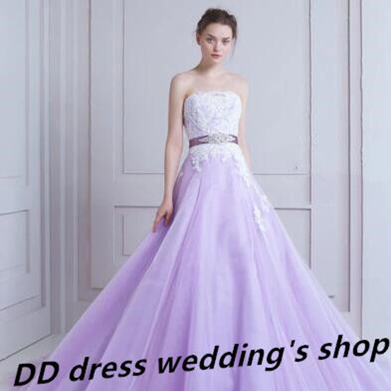 豪華！ベアトップ 紫 カラードレス プリンセスライン 柔らかく重ねた  