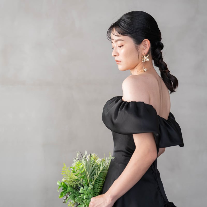 ブラック パーティードレス オフショルダー エレガント フランス