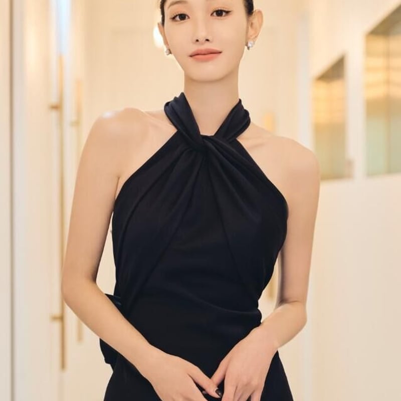 パーティドレス ホルターネック ブラック 背中見せ ソフトマーメイド  