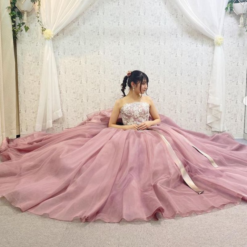 カラードレス チュールドレス ピンク 美品! カラードレス ピンク紫 ソフトチュール プリンセスライン