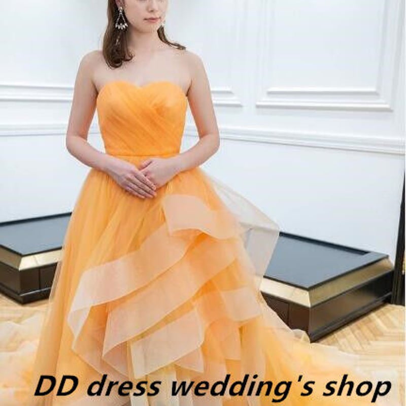 高品質！ カラードレス イエロー ベアトップ 上質オーガンジー  