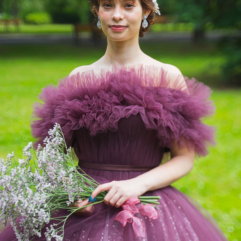 カラードレス ウエディングドレス 取り外しオフショルダー キラキラ  