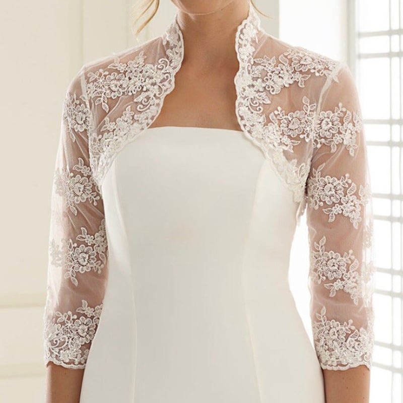 高品質！ウエディングドレス ボレロ オフホワイト 七分袖丈 花嫁