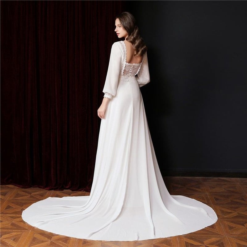 前撮り 拳式 リーフ刺繍 長袖 Vネック パーティードレス エレガント  