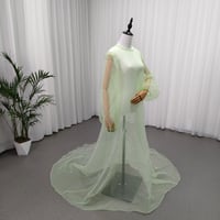 オーバードレス グリーン ロングスリーブ ソフトチュール 色直し ロングトレーン 花嫁 前撮り