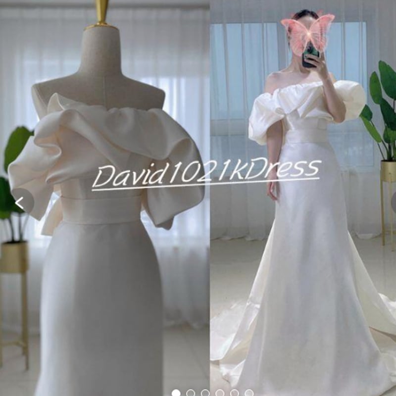 トレンドのオフショルダー ウェディングドレス ベアトップ お呼ばれ  