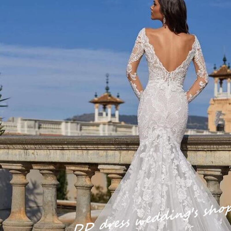 長袖　総レース　ウエディングドレス 楽天市場】ウェディングドレス プリンセス☆B147☆Uネック透明