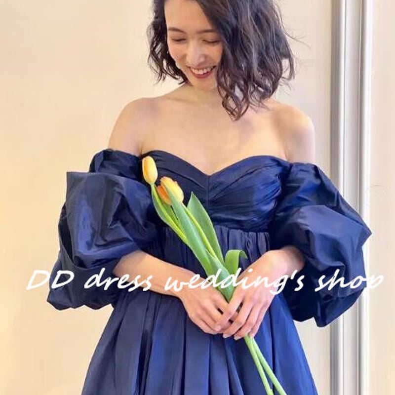 高品質！ 紺 パーティードレス 取り外しオフショルダー プリンセス  