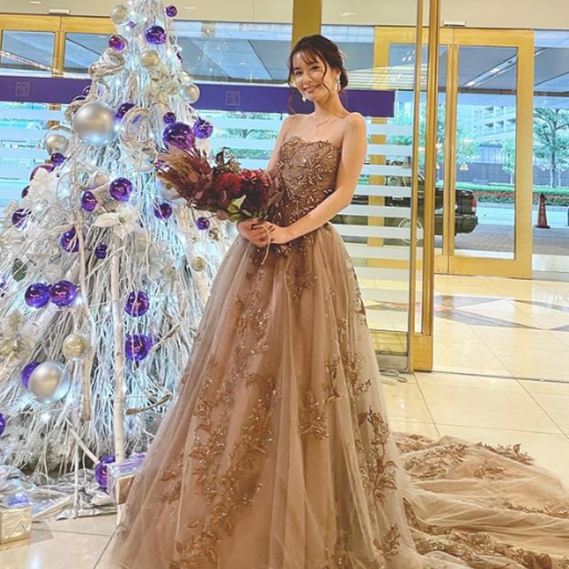 アンティークなドレス カラードレス ビジュードレス リーフ刺繍