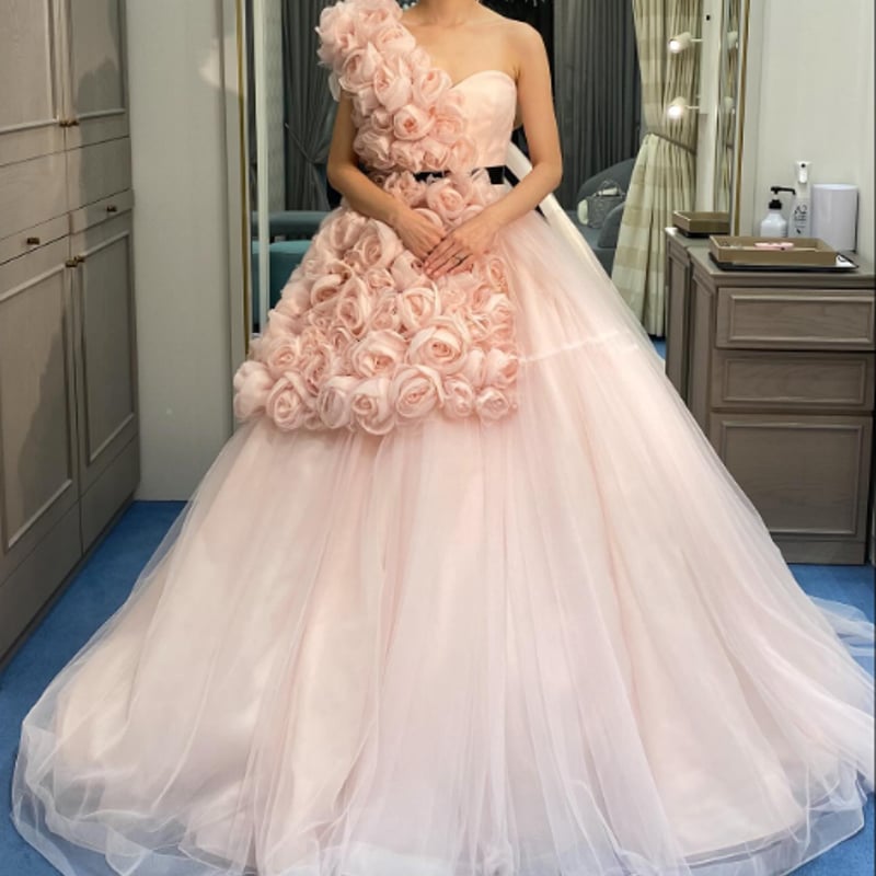 ‼️大幅値下げ‼️カラードレス　ピンクベージュ カラードレス レンタル 7号-9号 プリンセスライン ピンク 7403 Pa150