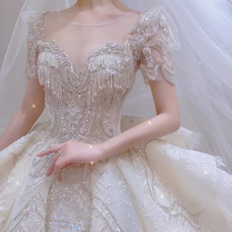 豪華！ ウエディングドレス ホワイト レース プリンセスライン