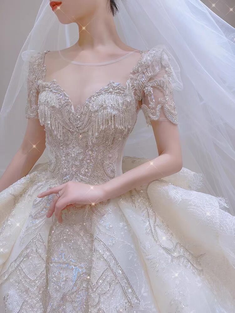 豪華！ ウエディングドレス ホワイト レース プリンセスライン
