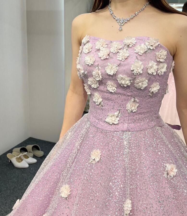カラードレス オーキッド 3D立体レース刺繍 編み上げ キラキラ カラードレス オーキッド 3D立体レース刺繍 編み上げ キラキラ