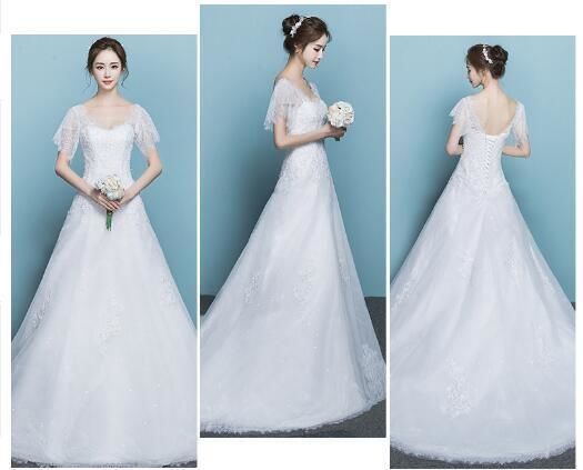 ウエディングドレス ホワイト 繊細レース ソフトチュール 深Vネックド