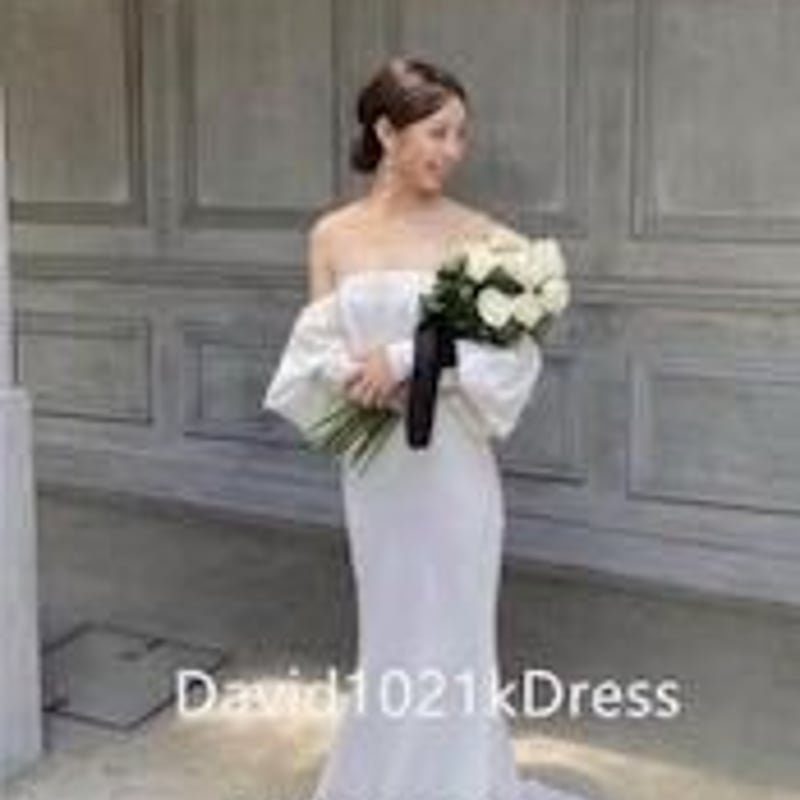 フランス風 ベアトップ ウエディングドレス 前撮り 取り外し可能 姫袖  