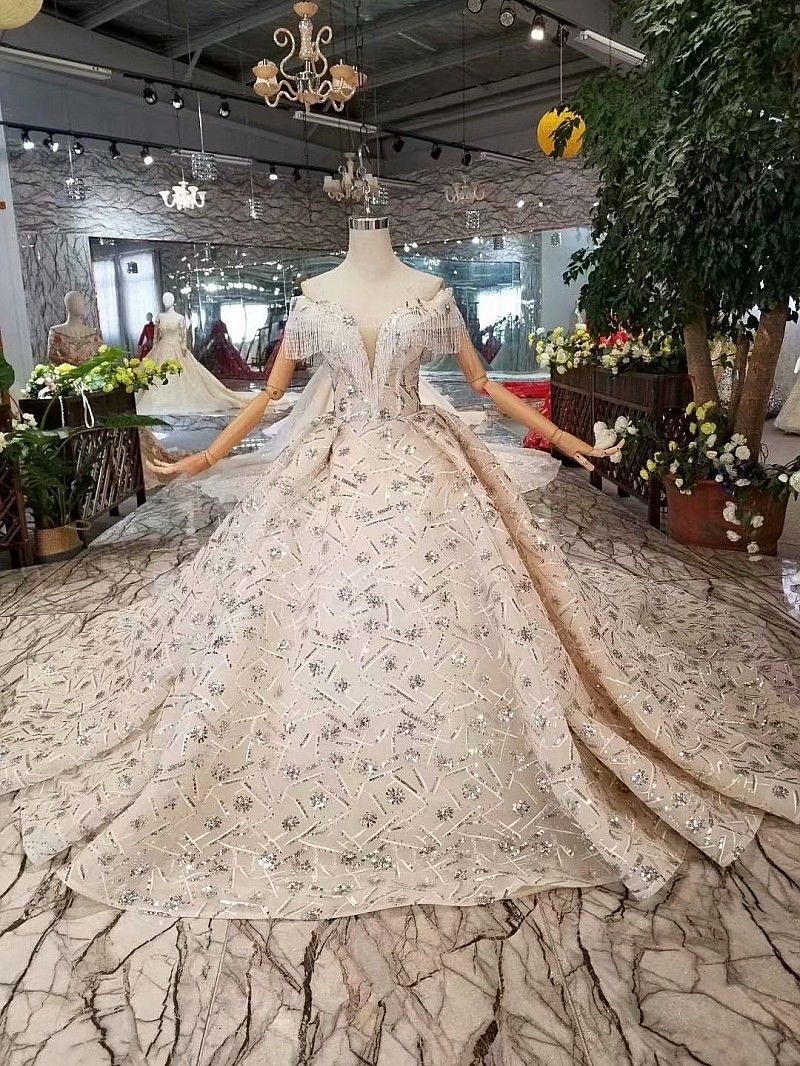 ウエディングドレス プリンセスライン オフショルダー レース ハンド  