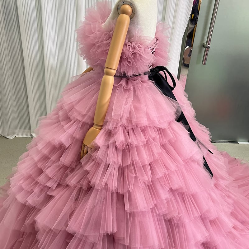 カラードレス ピンク ベアトップ ビスチェタイプ サッシュベルト  