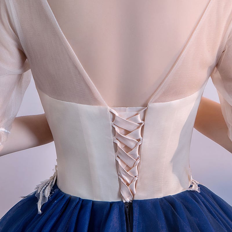 シンプルオシャレなデザインのベア イブニングドレス ブルー 0_6e91533829f3d0e3157fc4b85baa
