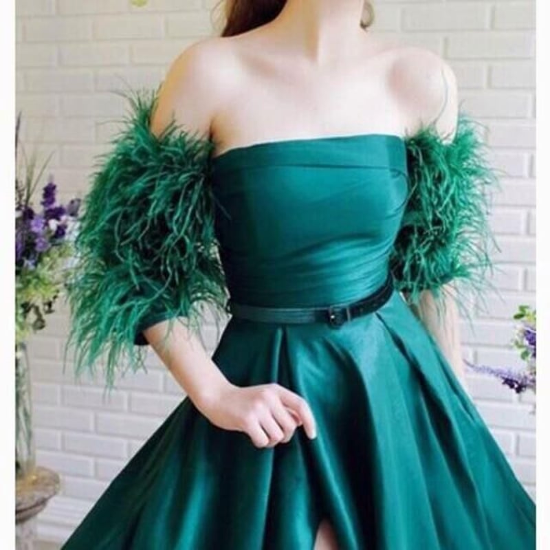 高品質！ パーティードレス 深めな緑 スリット トレーン 撮り 謝恩会  