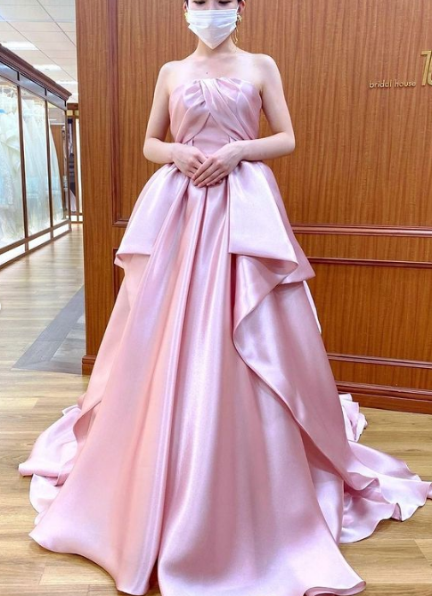 憧れのドレス カラードレス ピンク シルク ふっくら柔らかなバック  