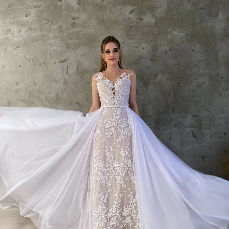 高品質！ウェディングドレス 甦ら ホワイト 上品レース フレンチ  