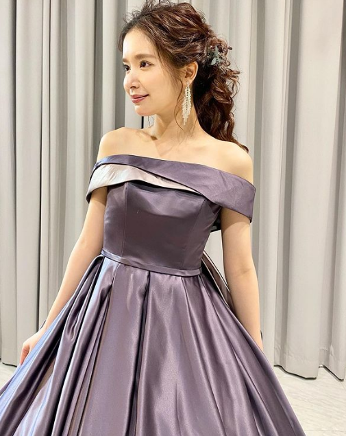 クラシカル カラードレス パープル オフショルダー フレアスカート  
