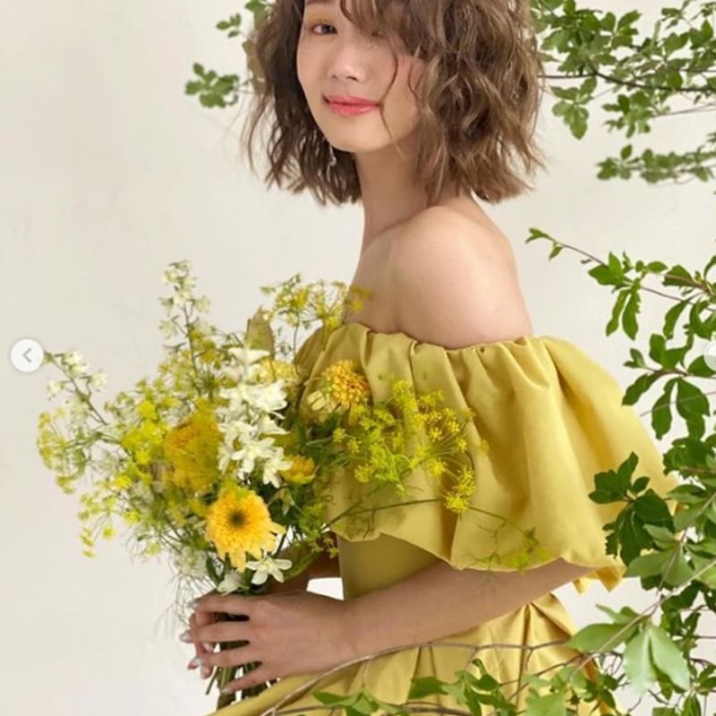 エレガント カラードレス イエロー オフショルダー 挙式 前撮 花嫁  