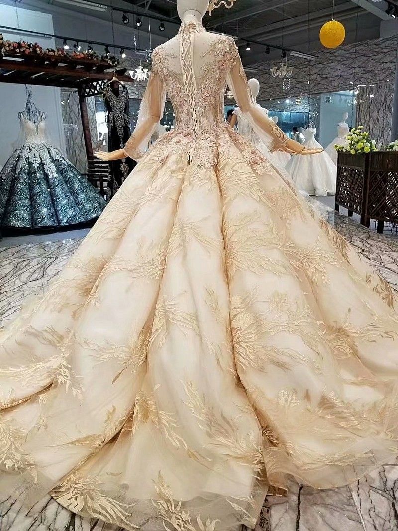 SALE|公式通販| シャンパン色花嫁の長袖ウェディングドレス - スーツ
