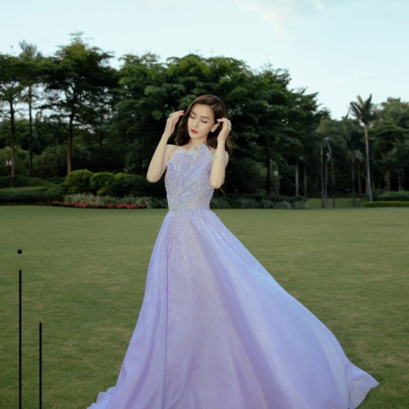 豪華！カラードレス 紫 ベアトップ プリンセスライン 2次会 披露宴  