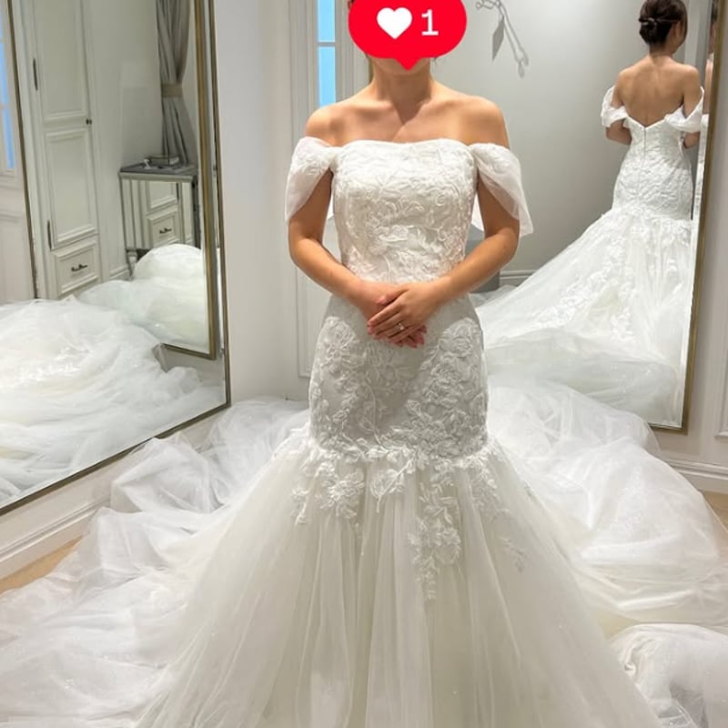 ドレスプロダクション　オフショルダー ソフトマーメイドドレス ホワイト オフショルダー フリル ソフトマーメイドドレス ホワイト（W300WH）