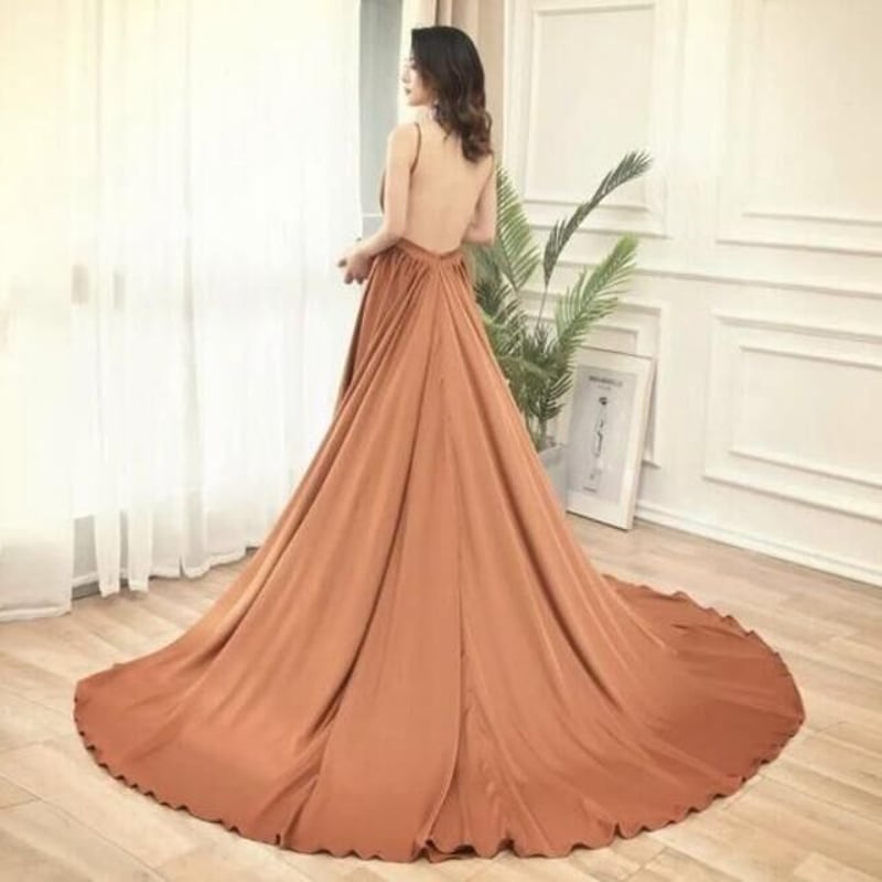 茶色テラコッタ カラードレス 挙式ドレス 前撮り用 2次会 発表会  