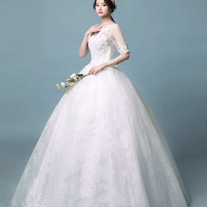 ホワイトレースVネックウェディングドレス ホワイトレースVネックウェディングドレス