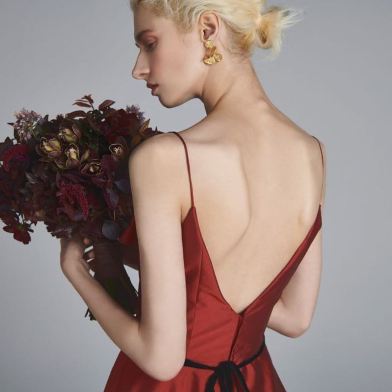 パーティードレス ワインレッド キャミソール 背中見せ 細見え  