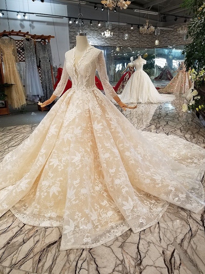 カラードレス ゴールド レース プリンセスライン ハンドビーディング  