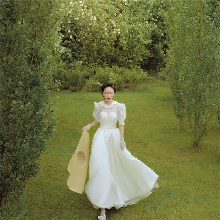 美品！フランス風ウエディングドレス ホワイト プリンセスライン 上質