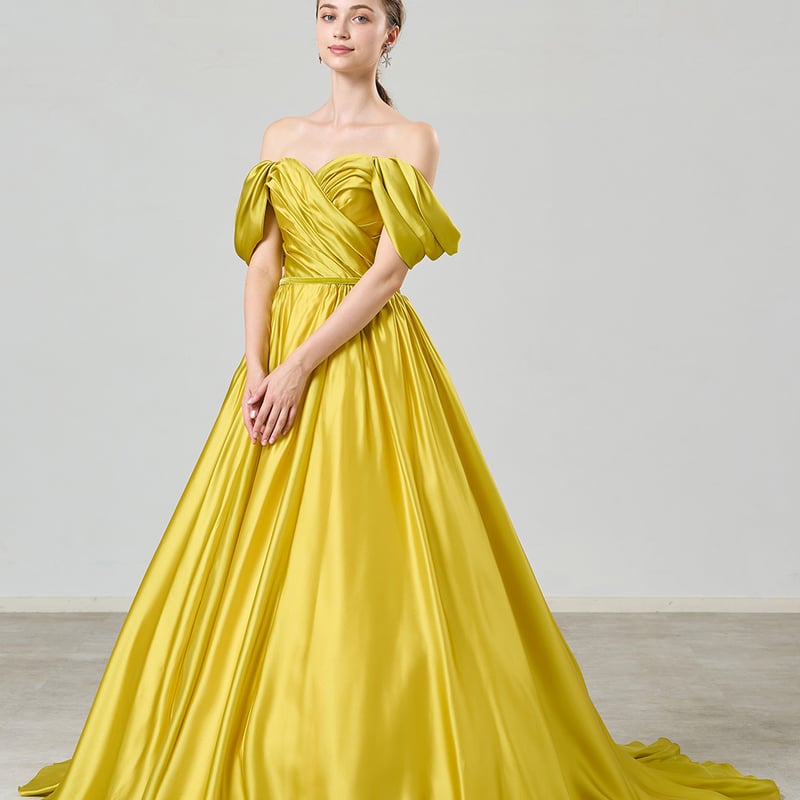 パーティードレス イエロー 取り外しオフショルダー ポンチョ キラキラ  