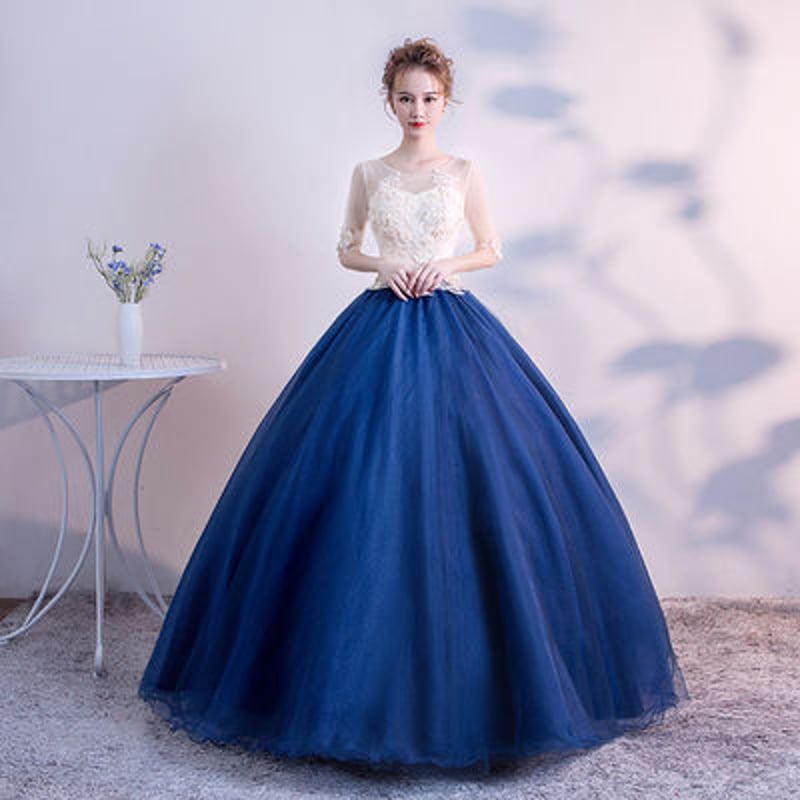 カラードレス 青/ブルー ソフトチュール タンクトップ 編み上げ 美品