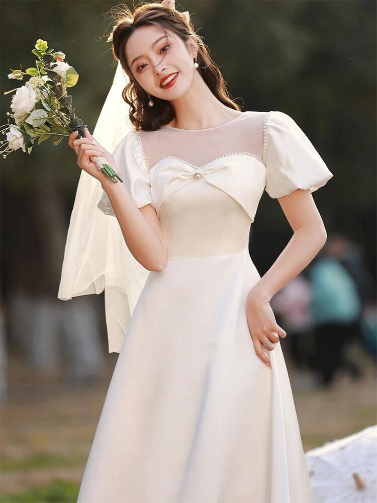 セシリーバンセン　パフスリーブワンピース　ホワイト　結婚式　パーティー CECILIE BAHNSEN セシリーバンセン パフスリーブドレス 2.22
