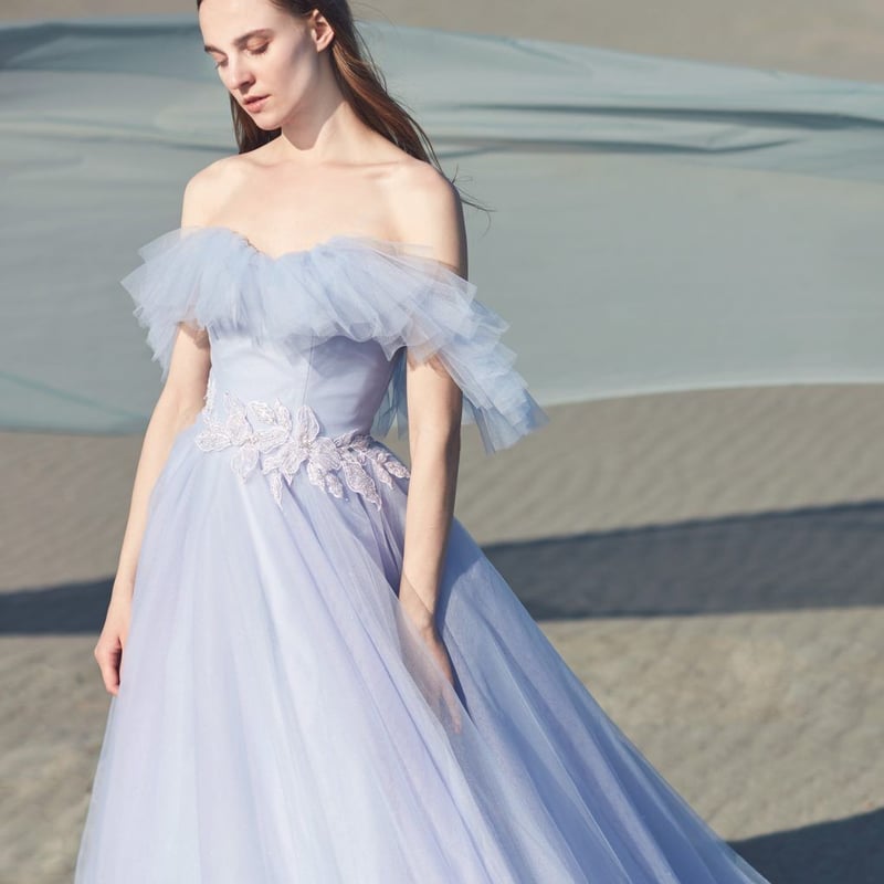 ウエディングドレス憧れのドレスオーキッドオフショルダー柔らかく重ね  